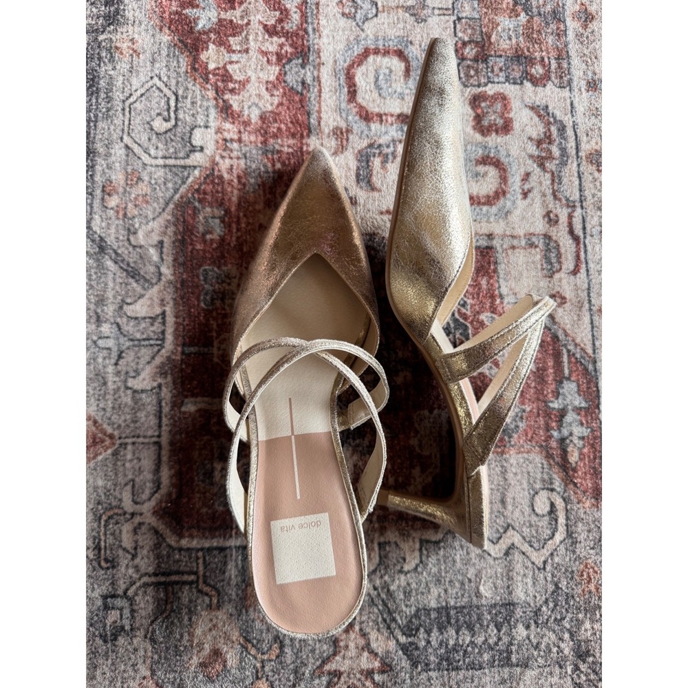 NWOT Dolce Vita Womens Silver Gold Metallic Pointed Toe Mule Heels Slip On  9 - Picture 8 of 12